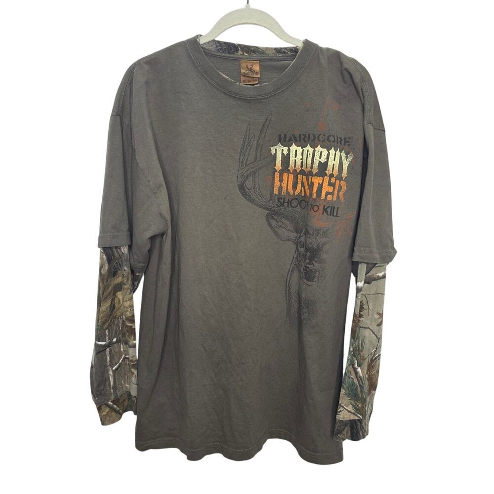 Buck Wear Trophy Hunter Deer Camo Layered Long Sleeve T-Shirt Mens XL Hunting